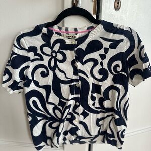 Boden Navy and White Floral Short Sleeve Cardigan